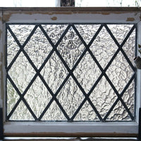 無色の斜め格子模様のステンドグラス イギリスアンティーク(住宅窓) 47.5cm×48cm