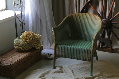 グリーンのタグ付きロイドルームチェア　イギリスアンティーク家具　椅子
