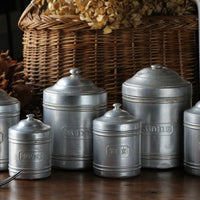 シンプルなキッチン作りに活躍してくれるアルミのキャニスター6個セット　フランスアンティークキッチン雑貨