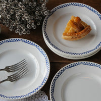 ４枚あり！ブルーのチェッカー模様が可愛い皿　フランスアンティーク陶器