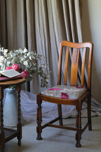１９３０年代花柄生地のオークチェア(椅子)　イギリスアンティーク家具