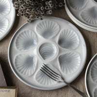 10枚あり！淡いグレーが大人な雰囲気のオイスターディッシュ（皿）　フランスアンティーク陶器