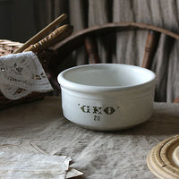 フランスアティーク食器　白い陶器　GEOの文字入りボウル