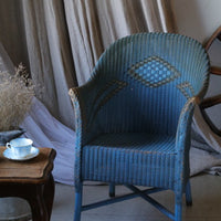 レアデザインのブルーグレーロイドルームチェア（椅子）　イギリスアンティーク家具