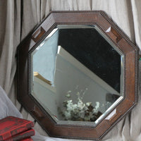 風水でも人気の八角形1930年代オークミラー（鏡）　イギリスアンティークインテリア雑貨