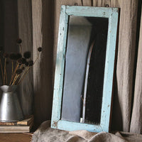 イギリスアンティーク家具　木製ミラー（鏡）　ブルーグレーペイント　長辺61cm