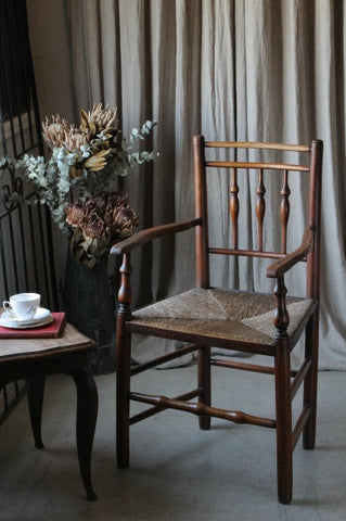 1890年代アーム付きの素敵なストローチェア（椅子）　イギリスアンティーク家具