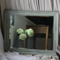 グリーンのペイントが可愛い大きいミラー（鏡）　イギリスアンティークインテリア雑貨