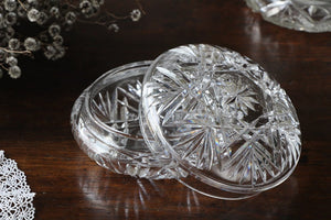 キラキラしたガラスが美しいトリンケットボックス（直径15cm）　イギリスアンティークガラス雑貨