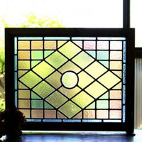 パステルカラーのヴィクトリアンステンドグラス イギリスアンティーク(住宅窓）57.5cm×46cm