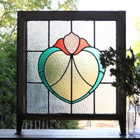 明るく可愛いチューリップ模様のステンドグラス　イギリスアンティーク(住宅窓)60.5cmx67.5cm
