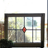 ほんのり濃いピンクダイヤのステンドグラス　イギリスアンティーク(住宅窓)51.5cmx45cm