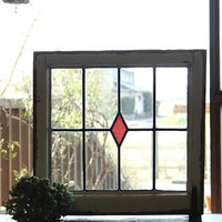 乳白色の濃いピンクダイヤステンドグラス イギリスアンティーク(住宅窓) 51cm×49cm