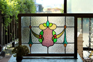 2枚あり！存在感のある美しい多色模様ステンドグラス イギリスアンティーク(住宅窓）約67.5cm×50cm