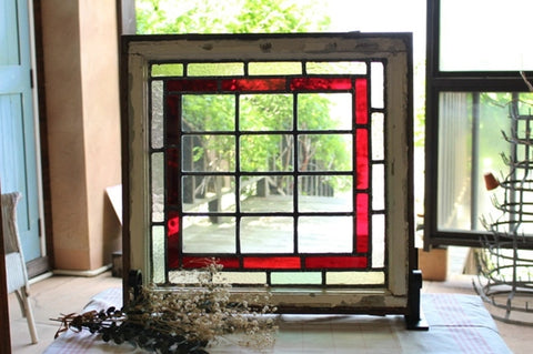 3枚あり！クリアガラスが美しいヴィクトリアンステンドグラス イギリスアンティーク(住宅窓) 約53.5cm×51.5cm