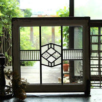 いろいろなガラス使いのダイヤ柄ステンドグラス イギリスアンティーク(住宅窓) 50.5㎝×48.5㎝