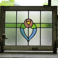 可愛いピンクの丸バラ模様ステンドグラス　イギリスアンティーク(住宅窓)56.5cmx45cm