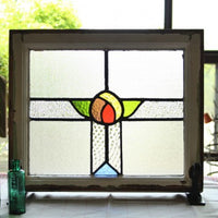 カラフルで可愛らしいバラ模様ステンドグラス　イギリスアンティーク(住宅窓)50.5cmx43cm