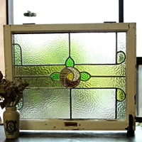 紫色のバラ模様ステンドグラス イギリスアンティーク(住宅窓) 65.5cm×56cm