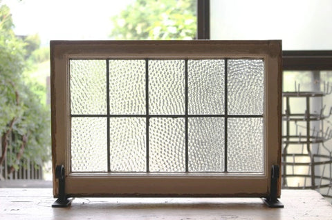 無色のシンプルな格子模様ステンドグラス　イギリスアンティーク(住宅窓)59cmx41.5cm