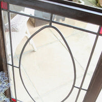 2枚あり！赤いガラスがポイントの大きめサイズ幾何学模様ステンドグラス イギリスアンティーク(住宅窓) 57.5cm×84cm/57.5cm×84.5cm