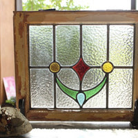 カラフルで可愛らしいデザインの幾何学模様ステンドグラス イギリスアンティーク(住宅窓) 48.5cm×41.5cm