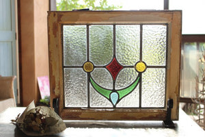 カラフルで可愛らしいデザインの幾何学模様ステンドグラス イギリスアンティーク(住宅窓) 48.5cm×41.5cm