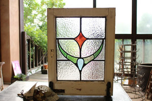 ポコポコしたガラスの幾何学模様ステンドグラス イギリスアンティーク(住宅窓) 38cm×51cm