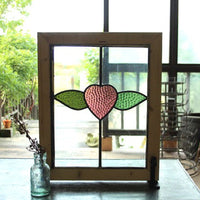 ピンクのハートが可愛い幾何学模様ステンドグラス イギリスアンティーク(住宅窓）43cm×53cm