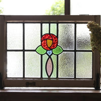 カラフルな色使いが可愛いバラのステンドグラス イギリスアンティーク(住宅窓) 66.5cm×47.5cm