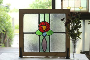 2枚あり！カラフルな色使いのバラのステンドグラス イギリスアンティーク(住宅窓) 52cm×48.5cm