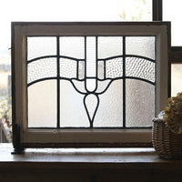 清潔感のあるクリアガラスの幾何学模様ステンドグラス　イギリスアンティーク(住宅窓)56.5cmx45.5cm