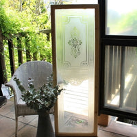 エッチングで描かれた繊細で優雅な雰囲気のステンドグラス イギリスアンティーク(住宅窓) 50.5cm×149cm