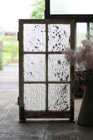 シャビ―な雰囲気の花ガラス６分割ステンドグラス　イギリスアンティーク(住宅窓)56cmx99.5cm