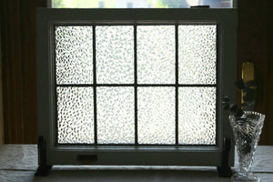 ２枚あり！キラキラと輝くガラスが美しい格子模様のステンドグラス　イギリスアンティーク(住宅窓）53.5cmx43cm