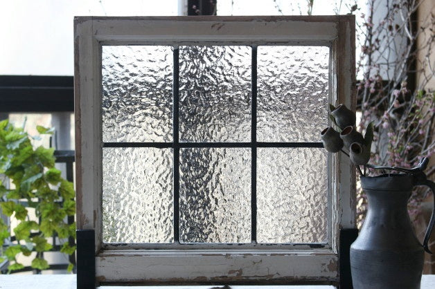 イギリスアンティーク（住宅窓）シンプルな格子模様のステンドグラス
