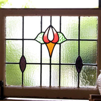 蕾のグラデーションが素敵なバラのステンドグラス イギリスアンティーク(住宅窓) 61cm×51cm