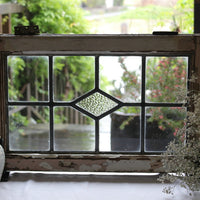 5枚あり！透明ガラスにダイヤ柄のステンドグラス　イギリスアンティーク(住宅窓)　57cm×37.5cm