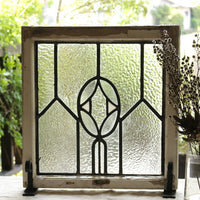 オパリンガラスが使われたダイヤ柄のステンドグラス　イギリスアンティーク(住宅窓)　48cm×51cm