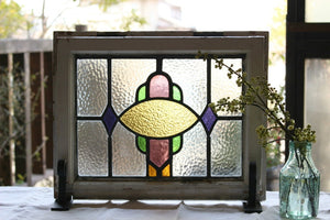 2枚あり！カラフルな幾何学模様のステンドグラス　イギリスアンティーク(住宅窓)　46cm×37cm
