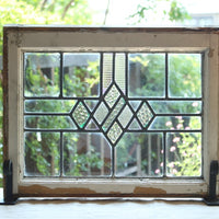 透明なガラスにダイヤ柄のステンドグラス　イギリスアンティーク(住宅窓)　52.5cm×42cm