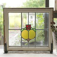 カラフルなバラ模様のステンドグラス　イギリスアンティーク(住宅窓)　53.5cm×48cm