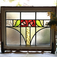 四角い二つのバラが並んだステンドグラス　イギリスアンティーク(住宅窓)52cm×42.5cm　