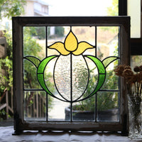 黄色いチューリップのステンドグラス　イギリスアンティーク(住宅窓)　56.5cm×56cm