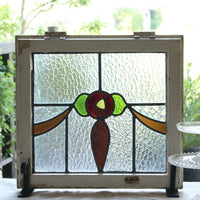 深みのある赤いバラ模様のステンドグラス　イギリスアンティーク（住宅窓）52.5cm×49cm