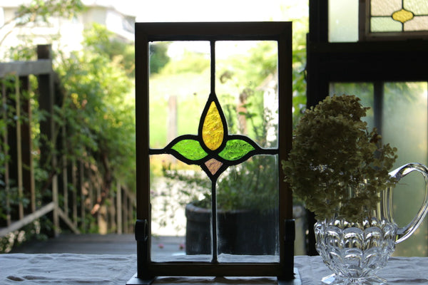 透明ガラスの花模様のステンドグラス イギリスアンティーク(住宅窓