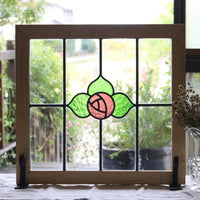 クリアガラスにシンプルなバラ模様のステンドグラス　イギリスアンティーク(住宅窓)　54.5cm×51.5cm