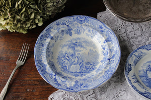 ダベンポート社19世紀のB＆Wスープ皿（直径24.5cm）　イギリスアンティーク食器