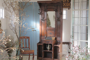 【HOLD】1900年代アイアンワークが素敵なオーク材ホールスタンド（高さ210cm）　フランスアンティーク家具
