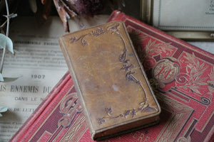 1900年代の小さな皮表紙の聖書 フランスアンティークインテリア雑貨